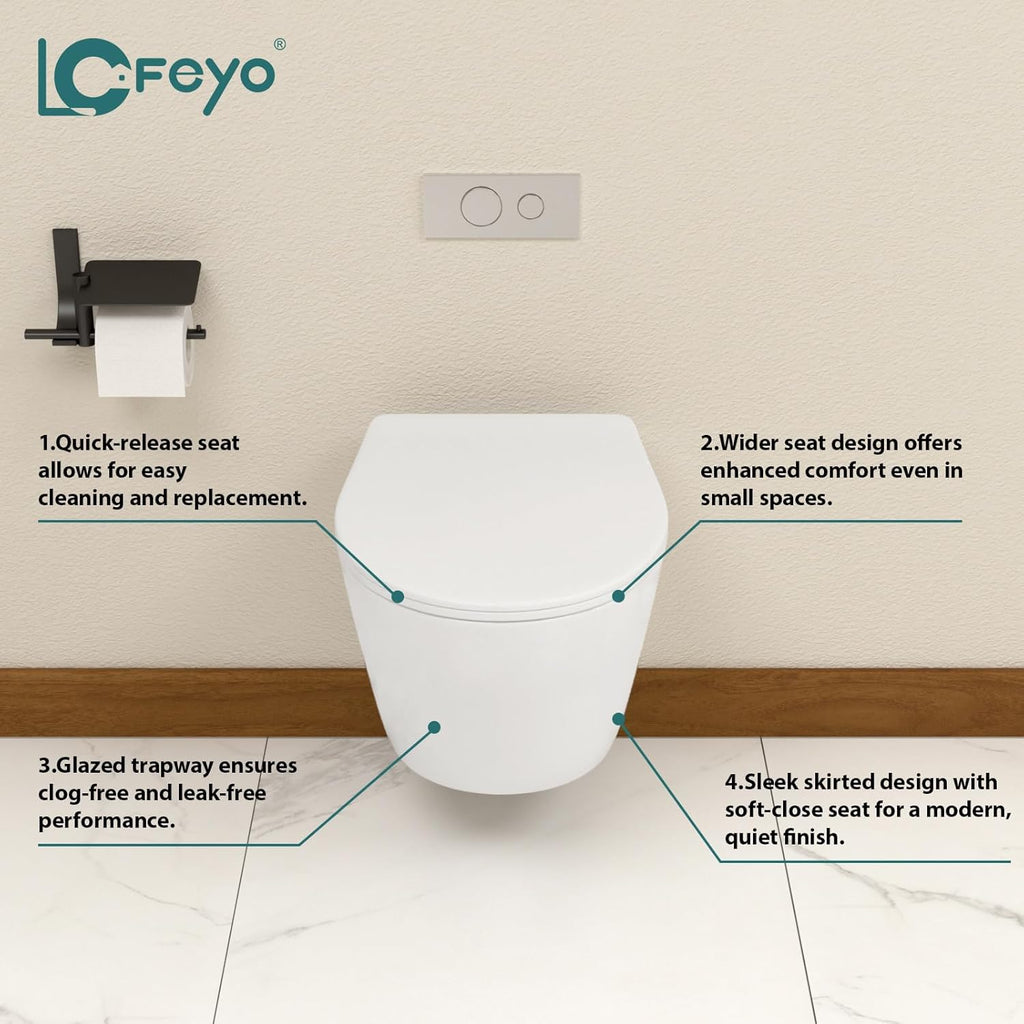 Wall Mount Toilet Elongated Dual Flush Toilet 1.28 GPF One Piece Toilet Compact Flush Toilet With Comfortable Seat Hight Powerful Quick Modern Standard White Bathroom Toilet LOF-T1019