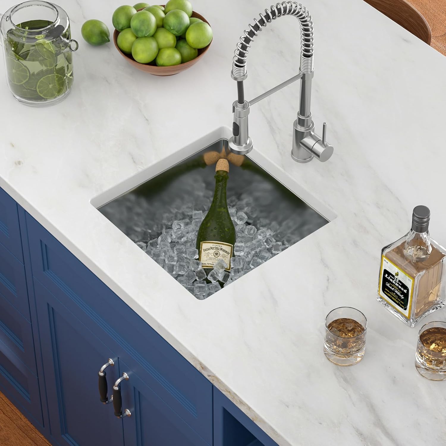 17in  x 17in  Undermount Bar Sink Square Wet Bar Prep Sink Stainless Steel 16 Gauge Single Bowl Undermount Deep Kitchen Rv Outdoor Garage Sink Basin