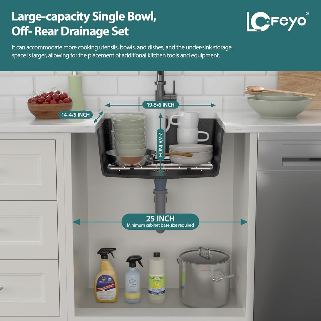 Black Undermount Kitchen Sink 22in x17in  Granite Composite Bar Sink Black Small Granite Sink Undermount Quartz Modern Under Counter Ledge Single Bowl Kitchen Sinks Basin Deep Sink,LOF-Q456V