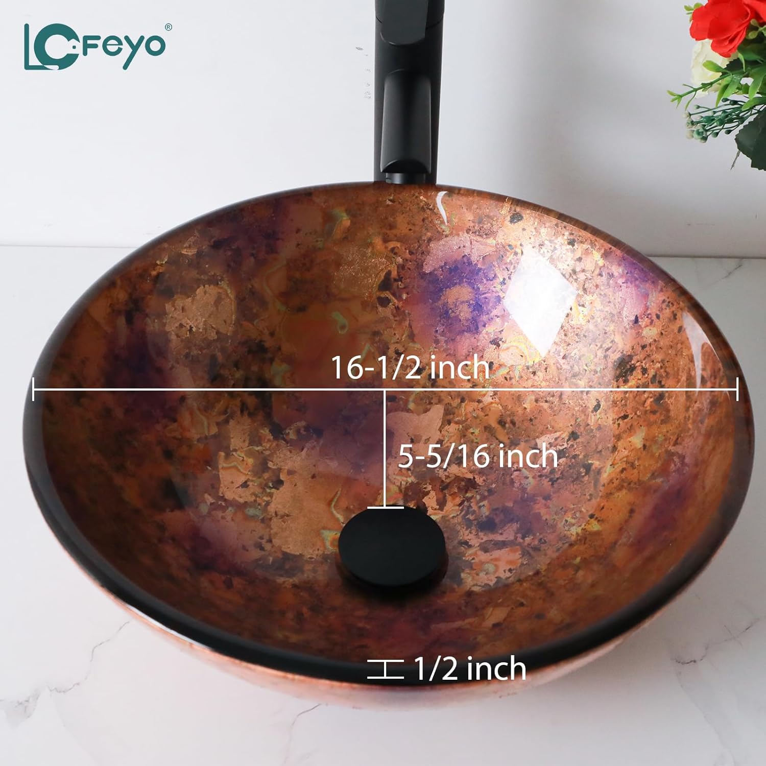 Small Bathroom Sink 17in  Purple Glass Vessel Sink With Faucet And Drain Combo Modern Round Shape Artistic Basin Bathroom Vessel Sink Above Counter Small 5in  Deep Vessel Sink LOF-BL33557