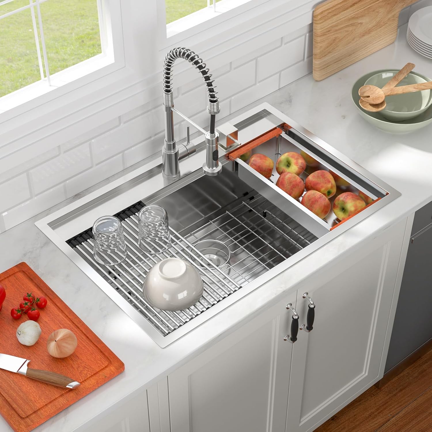 33in x22in  Drop In Kitchen Sink Lofeyo Drop In Workstation Sink 16 Gauge 304 Stainless Steel Handmade Kitchen Sink Top mount Single Bowl with Ledge Kichen Sink Large Deep Modern Kitchen Sink Basin