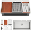 33in x19in  Drop In Kitchen Sink Workstation 304 Stainless Steel 16 Guage Handmade Topmount Single Bowl Modern Deep Kitchen Sink Basin,LOF-B9995