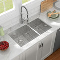 33 Kitchen Sink Double Bowl - Lofeyo 33 x 19 Stainless Steel Kitchen Sink 60/40 Double Basin 16 Gauge Round Corner Undermount Kitchen Sink Basin