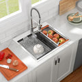 28in x22in  Drop In Workstation Kitchen Sink 16 Gauge Stainless Steel Top mount Single Bowl Ledge Handmade Contemporary Deep Sink Bowl Basin