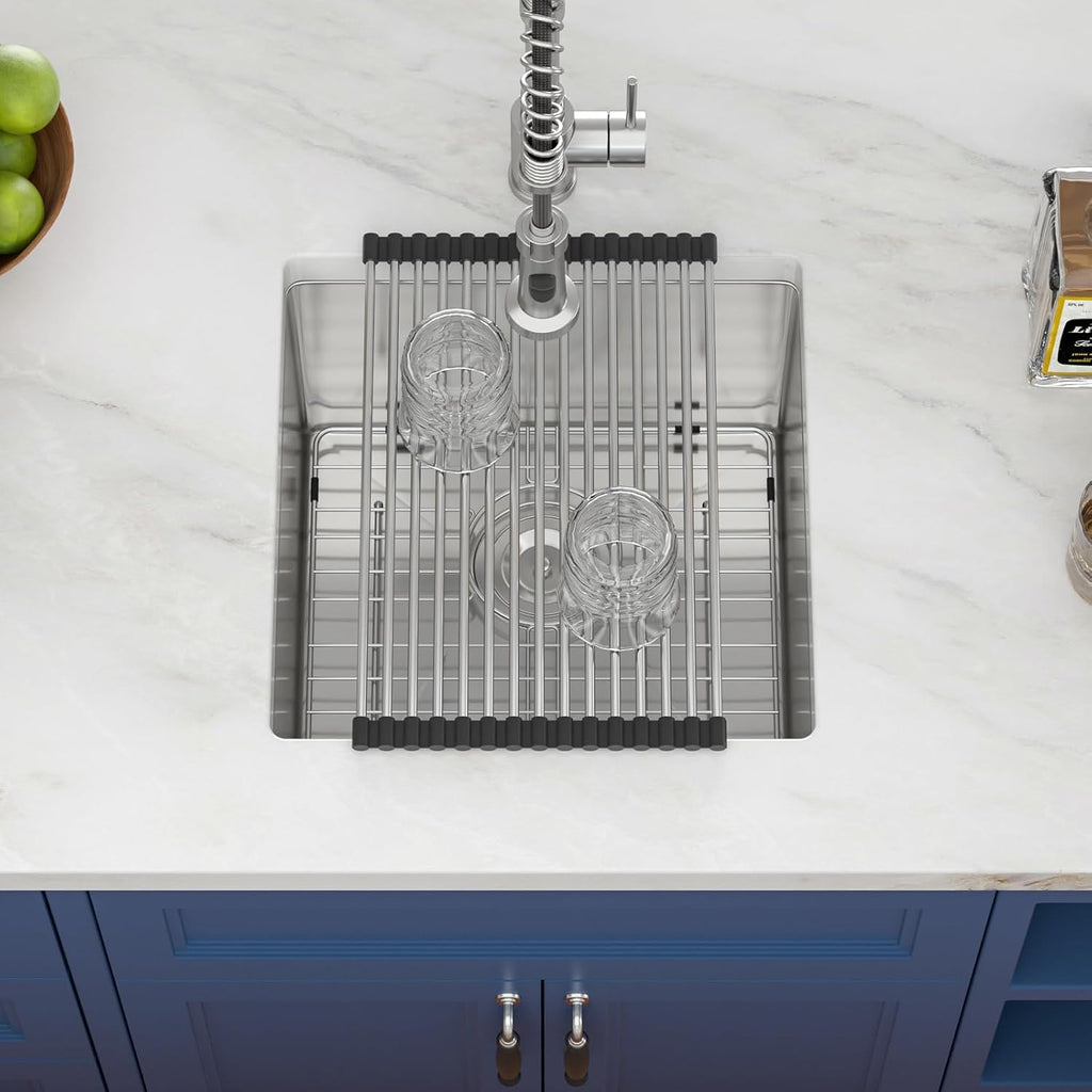 17in  x 17in  Undermount Bar Sink Square Wet Bar Prep Sink Stainless Steel 16 Gauge Single Bowl Undermount Deep Kitchen Rv Outdoor Garage Sink Basin