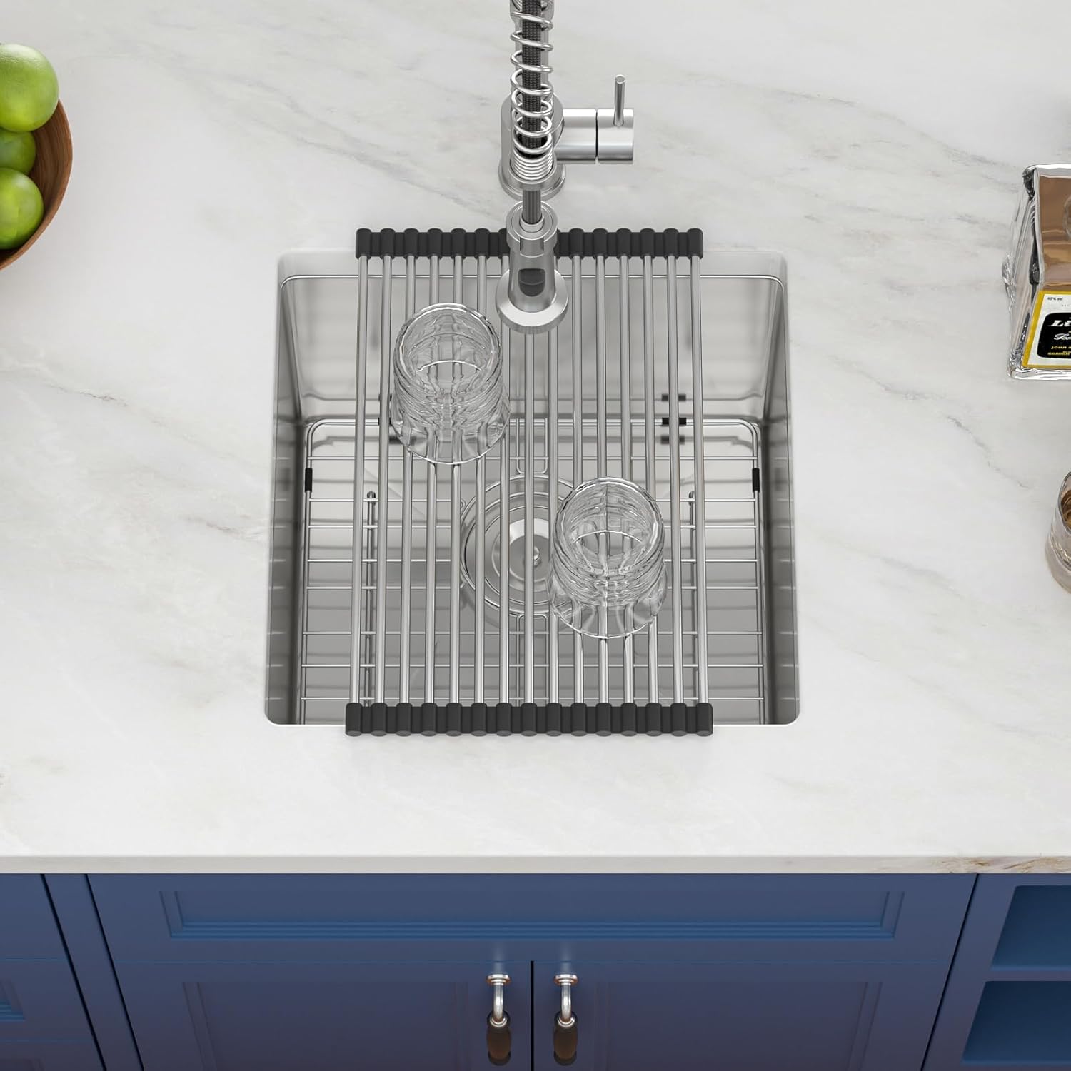 17in  x 17in  Undermount Bar Sink Square Wet Bar Prep Sink Stainless Steel 16 Gauge Single Bowl Undermount Deep Kitchen Rv Outdoor Garage Sink Basin