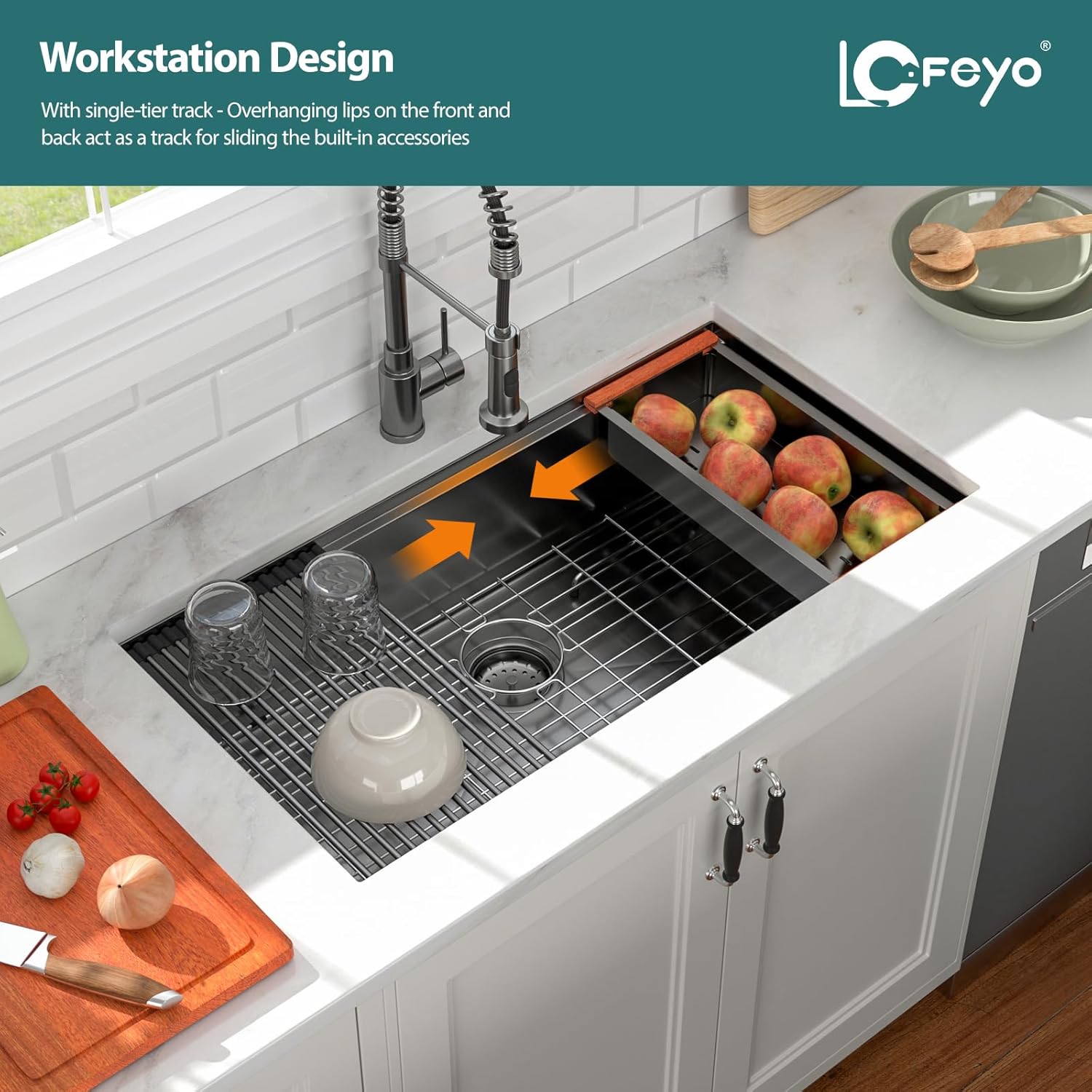 36in x19in  Black Undermount Kitchen Sink Workstation Nano Coating 304 Stainless Steel 16 Guage Handmade Under Counter Single Bowl Deep Kitchen Sink Basin,LOF-B9987