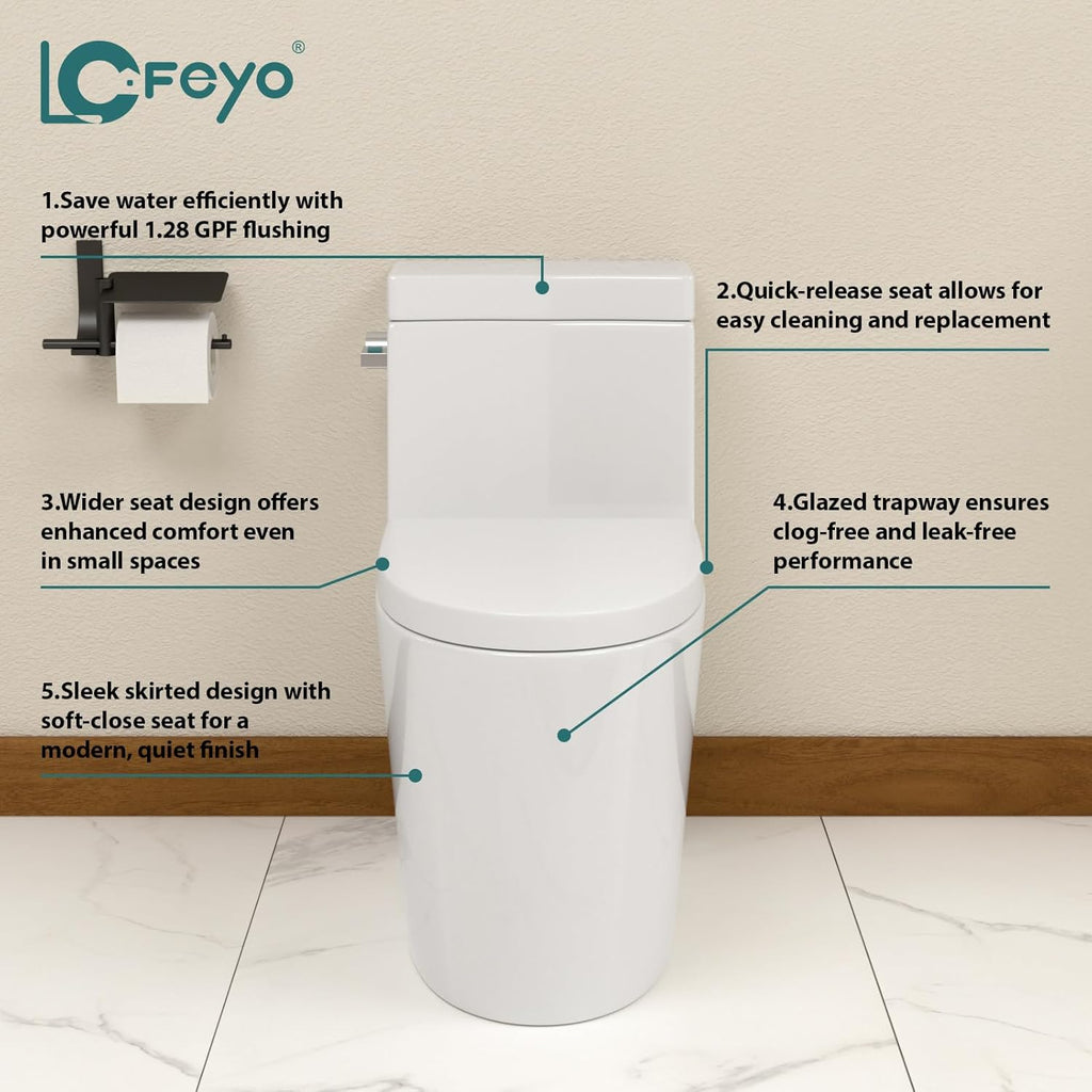 Elongated Quick Side Flush Toilet 0.8/1.28 GPF One Piece Toilet Multifunctional Compact Toilet Toilet With ADA Soft Seat Hight Powerful Quick Flush Modern Standard Bathroom Toilet LOF-T1017