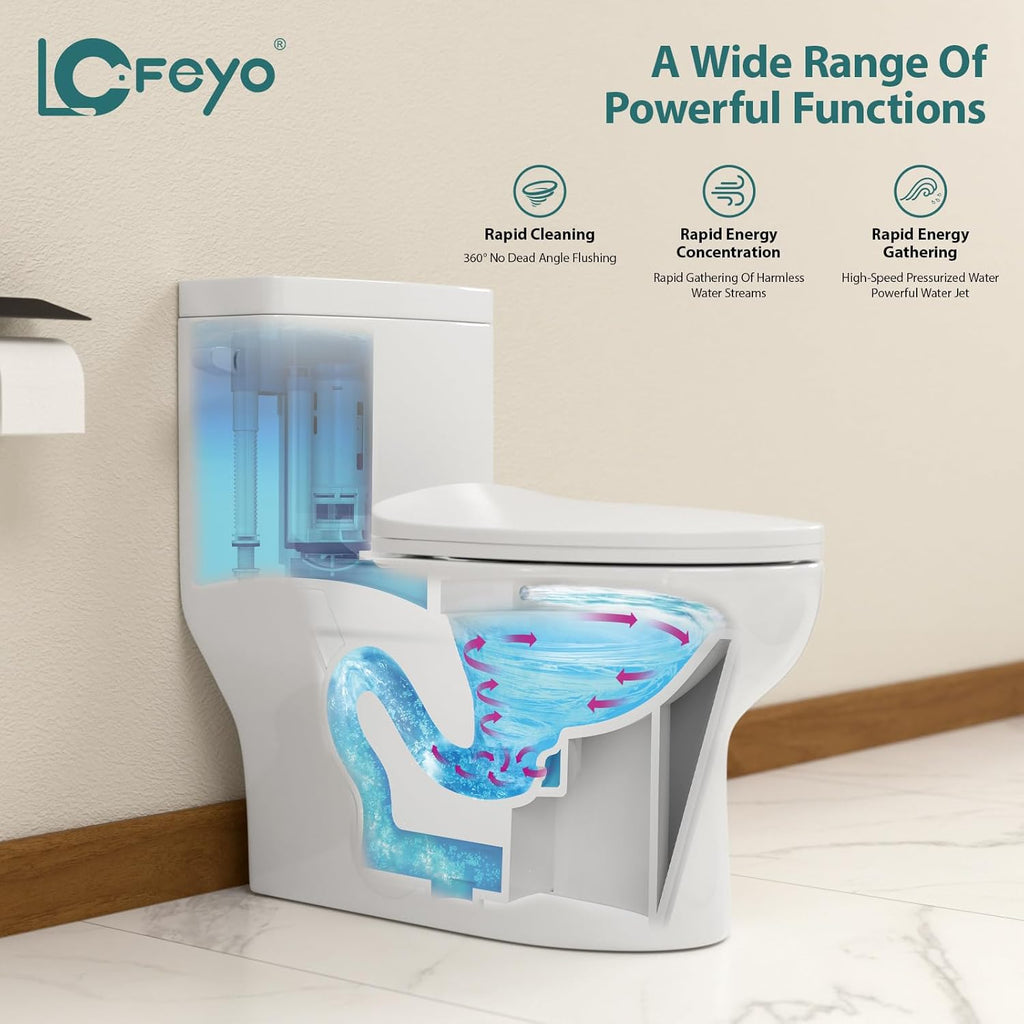 Elongated Dual Flush Toilet 0.8/1.28 GPF One Piece Toilet Compact Toilet Quick Flush Toilet With Comfortable Seat Hight Powerful Quick Modern Standard White Bathroom Toilet LOF-T1029
