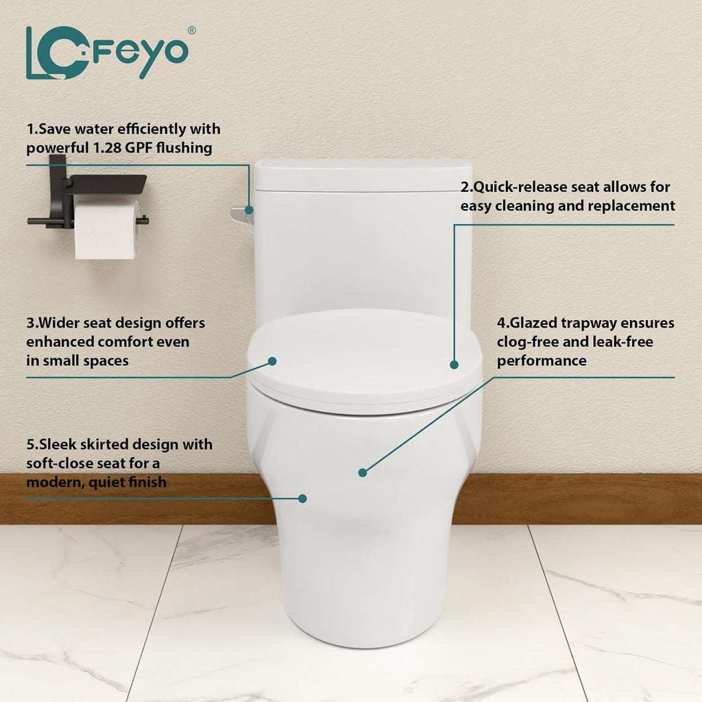 Elongated Dual Flush Toilet 0.8/1.28 GPF One Piece Toilet Compact Toilet Quick Flush Toilet With Comfortable Seat Hight Powerful Quick Modern Standard White Bathroom Toilet LOF-T1029