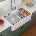 33 Farmhouse Sink Lofeyo 33in x20in x10in  White Double Bowl 50/50 Workstation Farmhouse Kitchen Sink Apron Front White Ceramic Porcelain Fireclay Single Bowl Rectangular Farmer Sink Basin,LOF-LWFST33205X