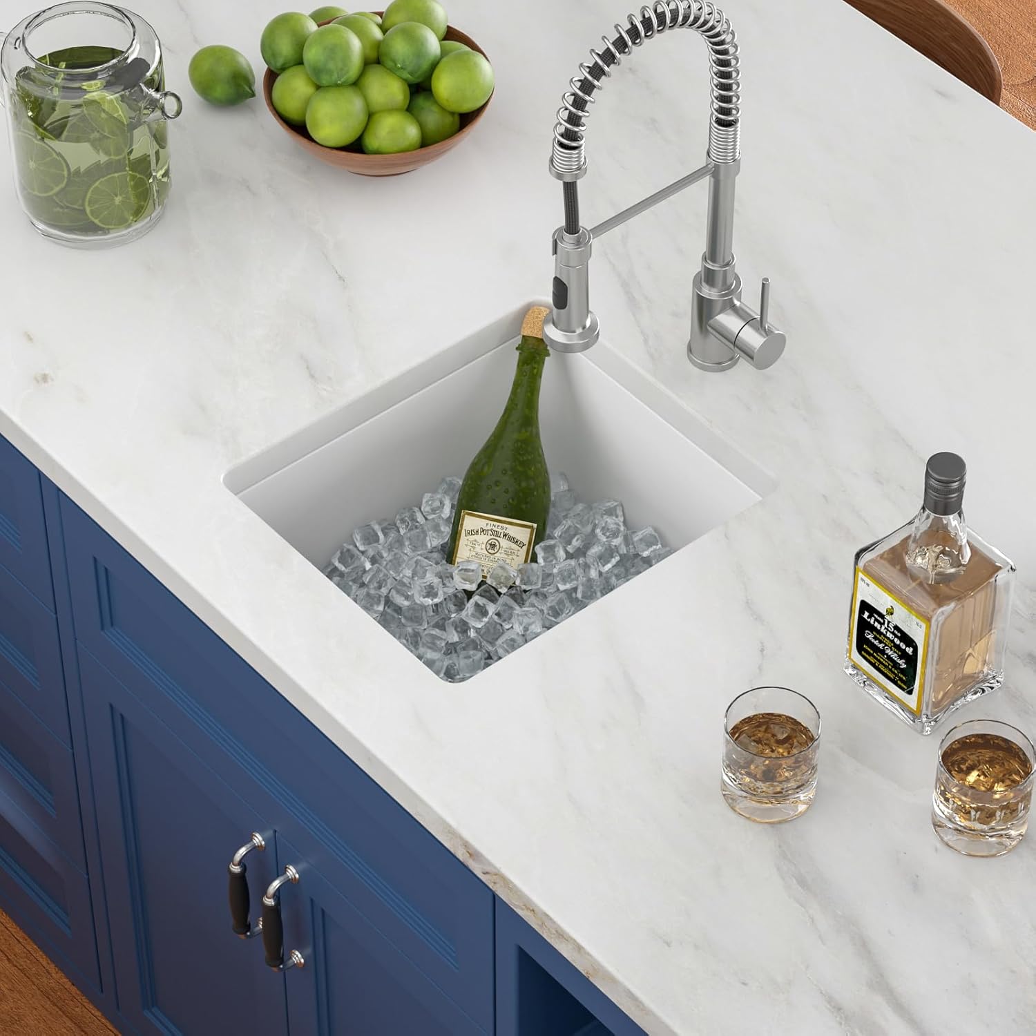 15 Granite Composite Bar Sink White - Lofeyo 15 inch Small Granite Sink Undermount Quartz Classic Under Counter Ledge Single Bowl Kitchen Sinks Basin(15in x18in )