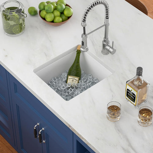 15 Granite Composite Bar Sink White - Lofeyo 15 inch Small Granite Sink Undermount Quartz Classic Under Counter Ledge Single Bowl Kitchen Sinks Basin(15in x18in )