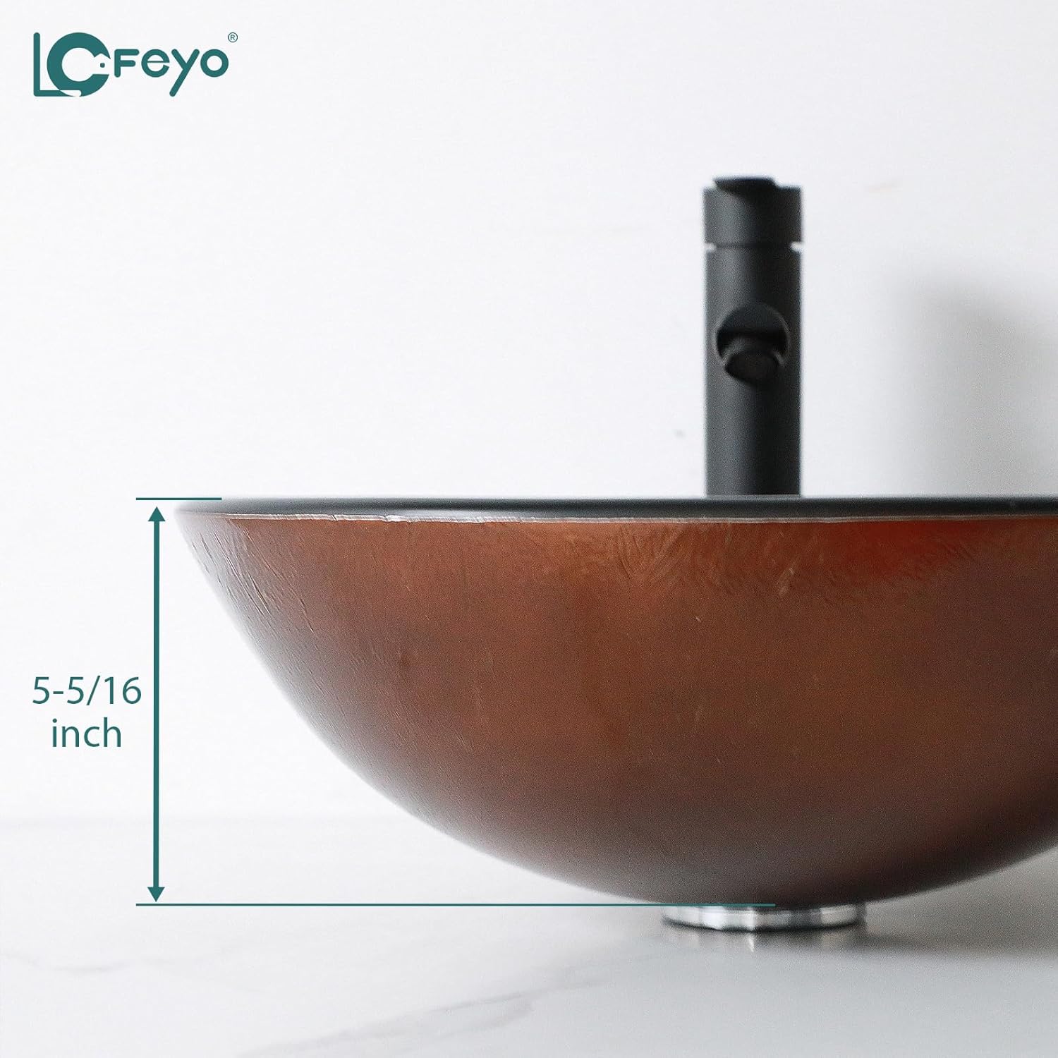 Small Bathroom Sink 17in  Brown Glass Vessel Sink With Faucet And Drain Combo Modern Round Shape Artistic Basin Bathroom Vessel Sink Above Counter Small 5in  Deep Vessel Sink LOF-BL33558