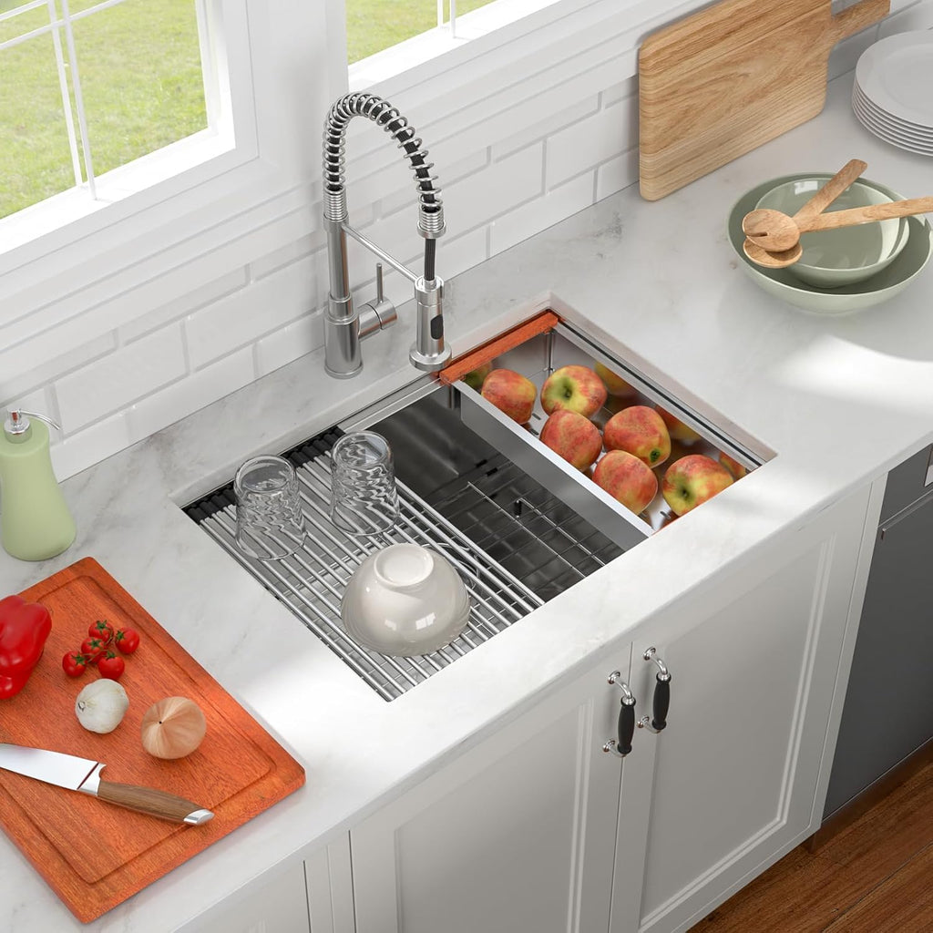 27in x19in  Undermount Workstation Kitchen Sink 304 Stainless Steel 16 Gauge Single Bowl Under Counter Kitchen Ledge Handmade Contemporary Deep Sink Basin