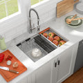 27in x19in  Undermount Workstation Kitchen Sink 304 Stainless Steel 16 Gauge Single Bowl Under Counter Kitchen Ledge Handmade Contemporary Deep Sink Basin