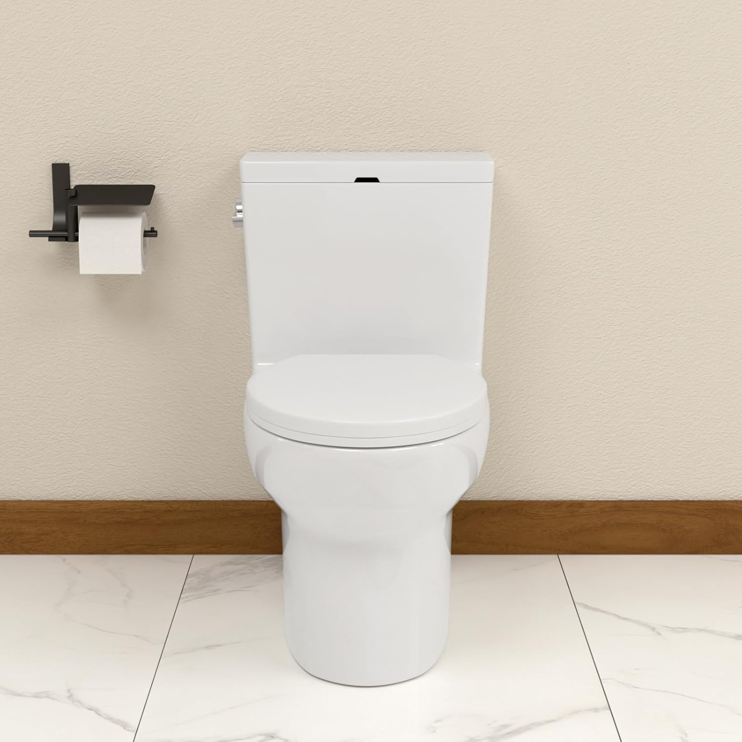Elongated Dual Flush Toilet 0.8/1.28 GPF One Piece Toilet Compact Toilet Quick Flush Toilet With Comfortable Seat Hight Powerful Quick Modern Standard White Bathroom Toilet LOF-T1022