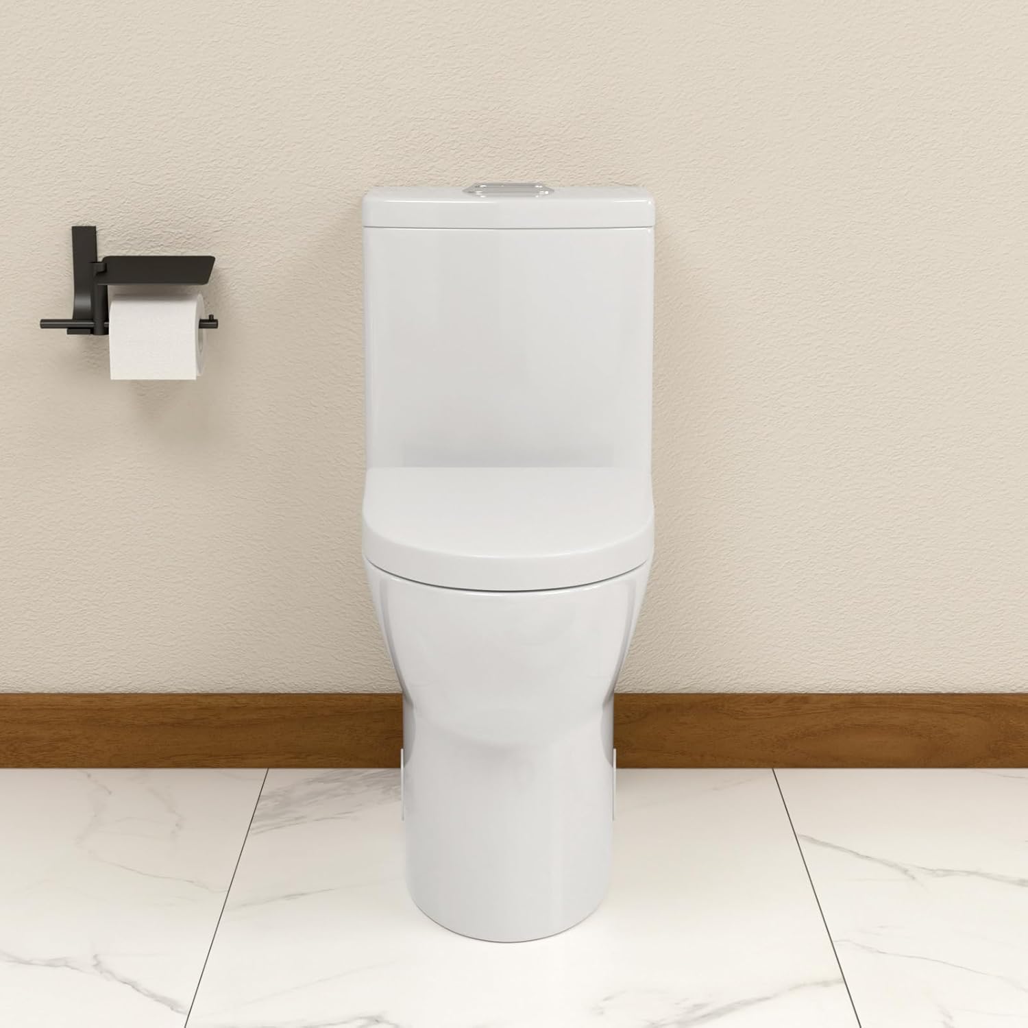 Elongated Dual Flush Toilet 0.8/1.28 GPF One Piece Toilet Compact Toilet Quick Flush Toilet With Comfortable Seat Hight Powerful Quick Modern Standard White Bathroom Toilet LOF-T1025