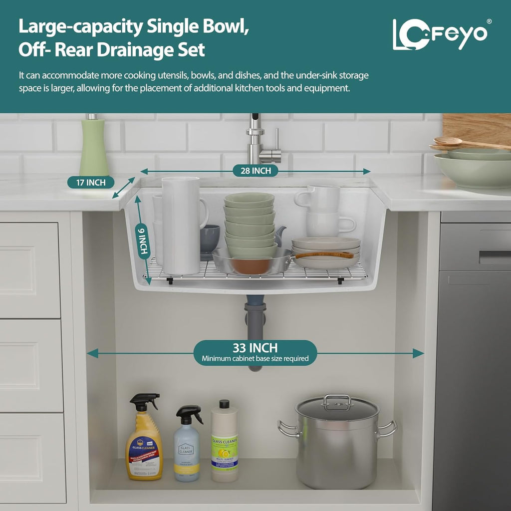 30 White Undermount Kitchen Sink 30in x19in  Workstation Granite Composite Quartz Sink Granite Sink Undermount Quartz Modern Under Counter Ledge Single Bowl Kitchen Sinks Basin Deep Sink,LOF-Q497B