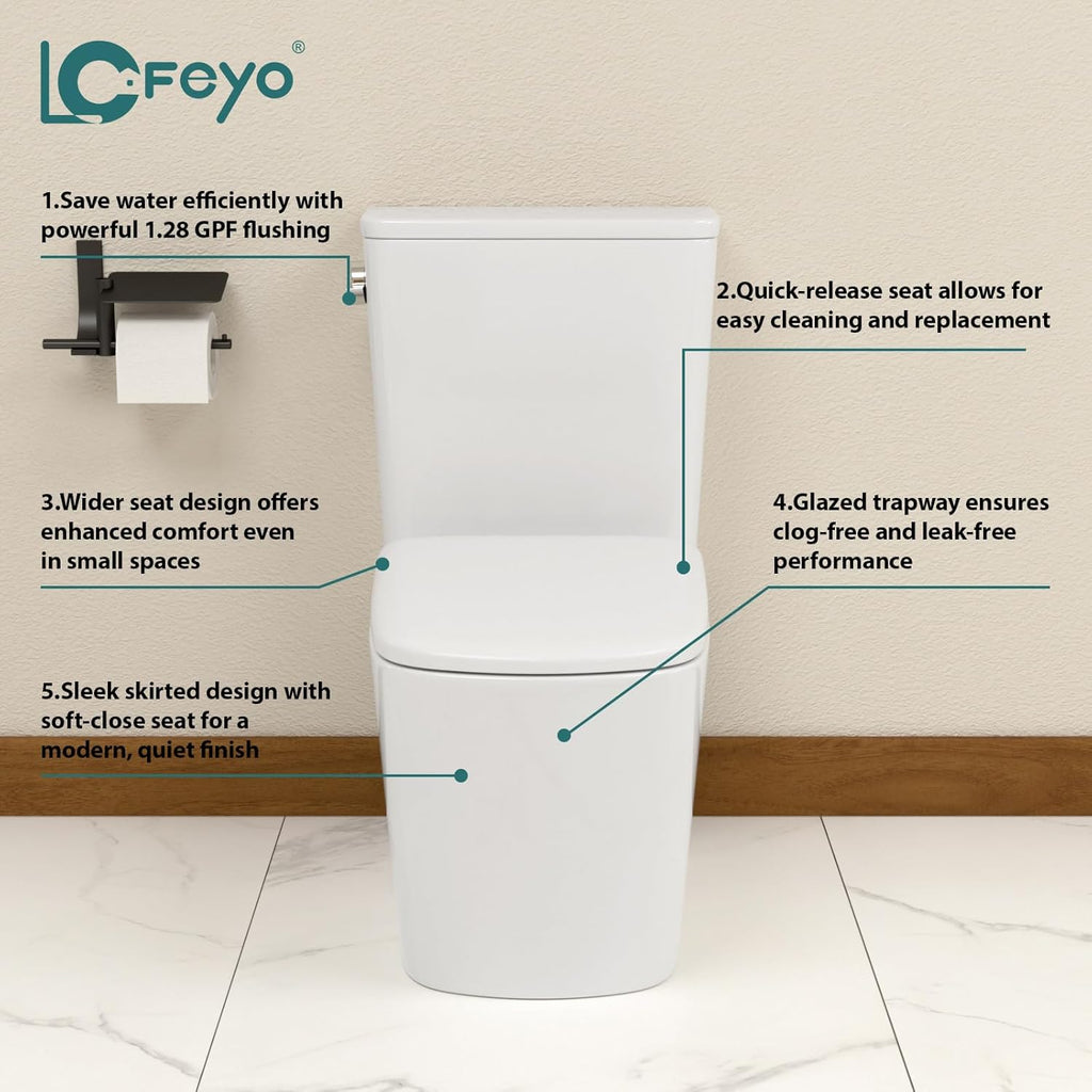 Elongated Dual Flush Toilet 0.8/1.28 GPF One Piece Toilet Compact Toilet Quick Flush Toilet With Comfortable Seat Hight Powerful Quick Modern Standard White Bathroom Toilet LOF-T1026