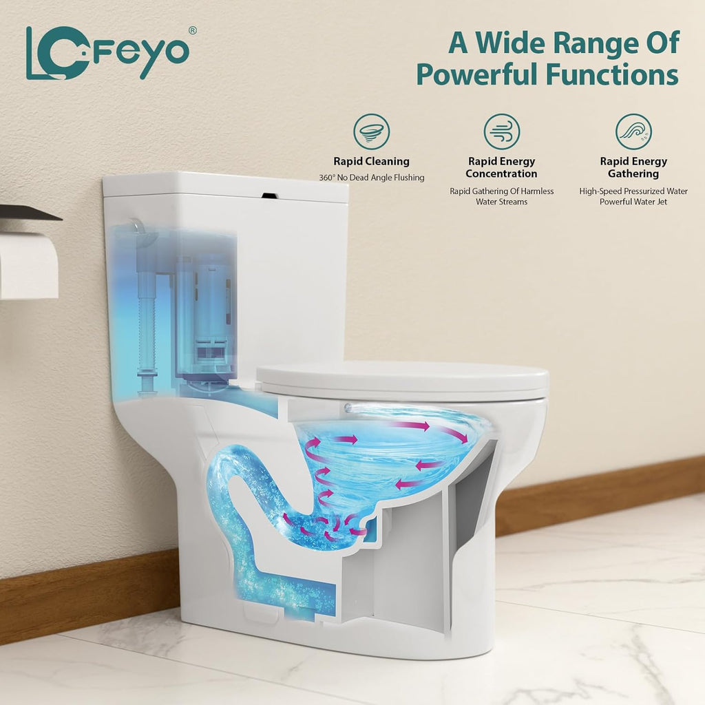 Elongated Dual Flush Toilet 0.8/1.28 GPF One Piece Toilet Compact Toilet Quick Flush Toilet With Comfortable Seat Hight Powerful Quick Modern Standard White Bathroom Toilet LOF-T1022