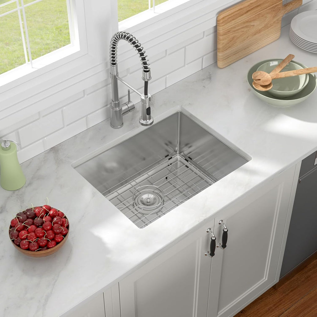 23in  x 18in  Undermount Sink 304 Stainless Steel 16 Gauge Single Bowl Deep Kitchen Sink Undermount Bar Prep Rv Outdoor Garage Handmade Modern Sink Basin