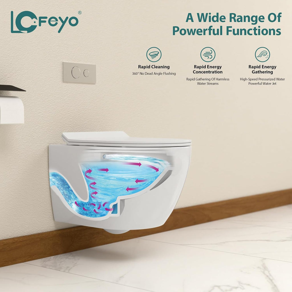 Wall Mount Toilet Elongated Dual Flush Toilet 1.28 GPF One Piece Toilet Compact Flush Toilet With Comfortable Seat Hight Powerful Quick Modern Standard White Bathroom Toilet LOF-T1020