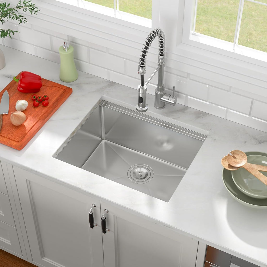 23in x19in  Kitchen Sink Undermount Small Wet Bar Sink Workstation 16 Gauge 304 Stainless Steel Handmade Contemporary Ledge Single Bowl Deep Sink