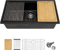 Multifunctional 33 Granite Composite Workstation Kitchen Sink with Accessories and Integrated Ledge Modern Undermount Matte Black Granite Quartz Composite Single Bowl Deep Kitchen Sink Basin