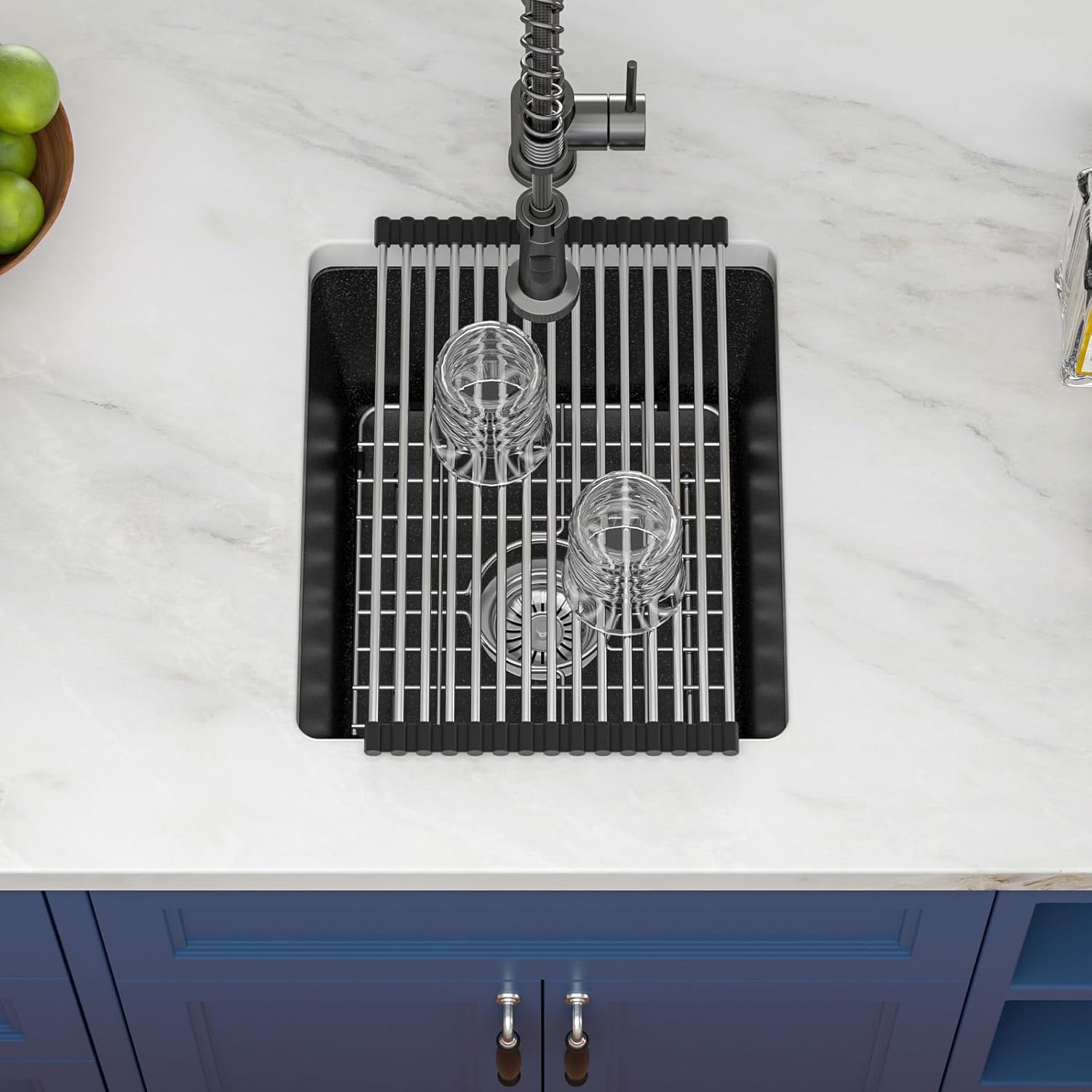 Black Undermount Kitchen Sink 15in x18in  Granite Composite Bar Sink Black Small Granite Sink Undermount Quartz Modern Under Counter Ledge Single Bowl Kitchen Sinks Basin Deep Sink,LOF-Q452Z