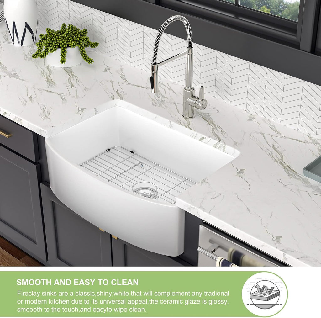 33 Farmhouse Sink White - Lofeyo 33 x 19 Inch Farm Kitchen Sink Curved Apron Front Fireclay Ceramic Porcelain Single Bowl Farmer Kitcehn Sink Basin