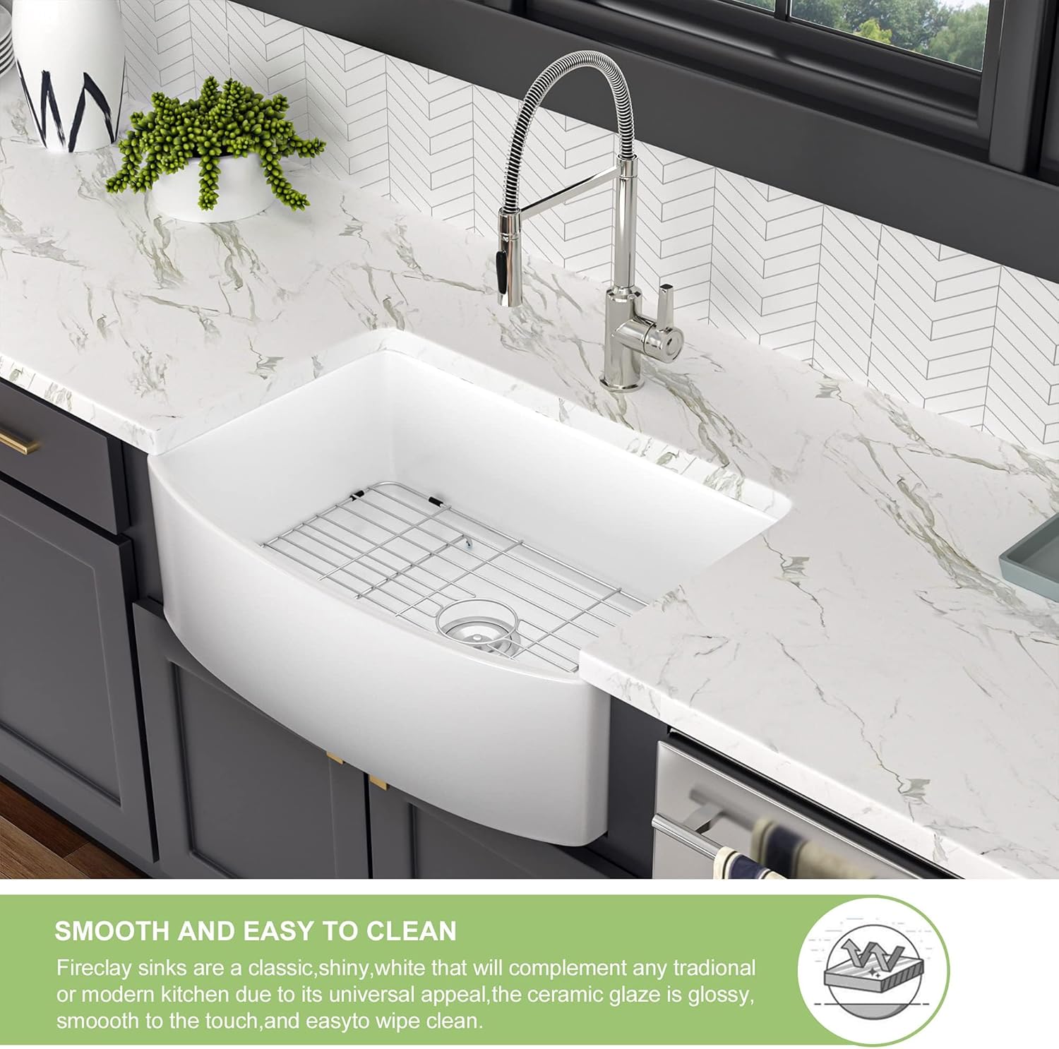 33 Farmhouse Sink White - Lofeyo 33 x 19 Inch Farm Kitchen Sink Curved Apron Front Fireclay Ceramic Porcelain Single Bowl Farmer Kitcehn Sink Basin