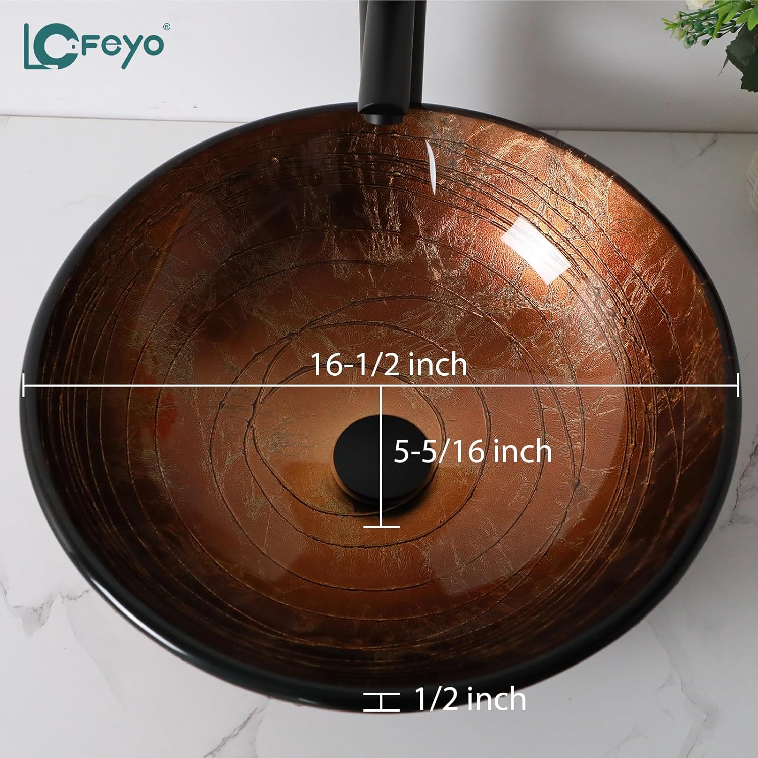 Small Bathroom Sink 17in  Brwon Glass Vessel Sink With Faucet And Drain Combo Modern Round Shape Artistic Basin Bathroom Vessel Sink Above Counter Small 5in  Deep Vessel Sink LOF-BL33555