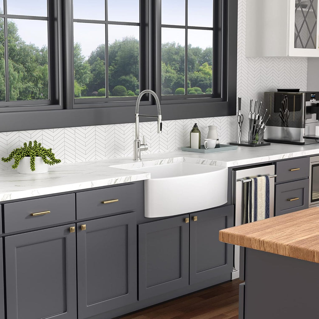 30 Curved Apron Kitchen Sink -Lofeyo 30 x 19 Inch Farmhouse Sink Curved Apron Front Single Bowl White Ceramic Porcelain Fireclay Farm Sink Basin